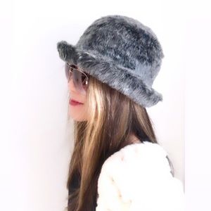 Grey Faux Fur Winter Foldable Fuzzy Bucket Hat